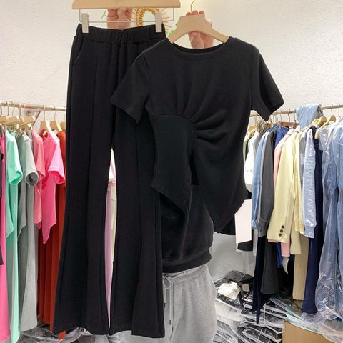 New Summer Collection, Short Sleeve T-Shirt ,Slim, Slit, High Waist, Flare Pants Set CODE: KAR1299