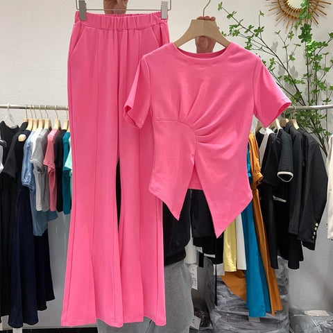 New Summer Collection, Short Sleeve T-Shirt ,Slim, Slit, High Waist, Flare Pants Set CODE: KAR1299