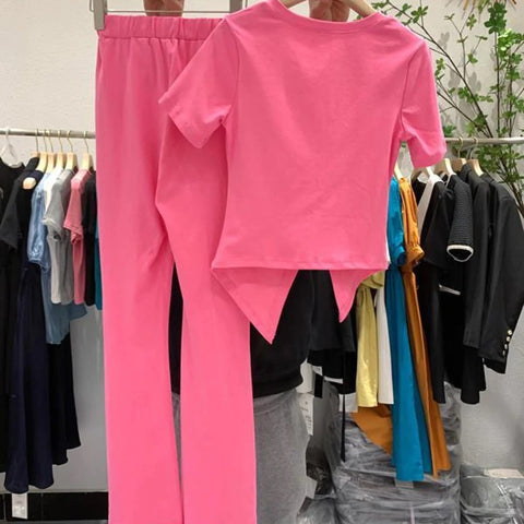 New Summer Collection, Short Sleeve T-Shirt ,Slim, Slit, High Waist, Flare Pants Set CODE: KAR1299