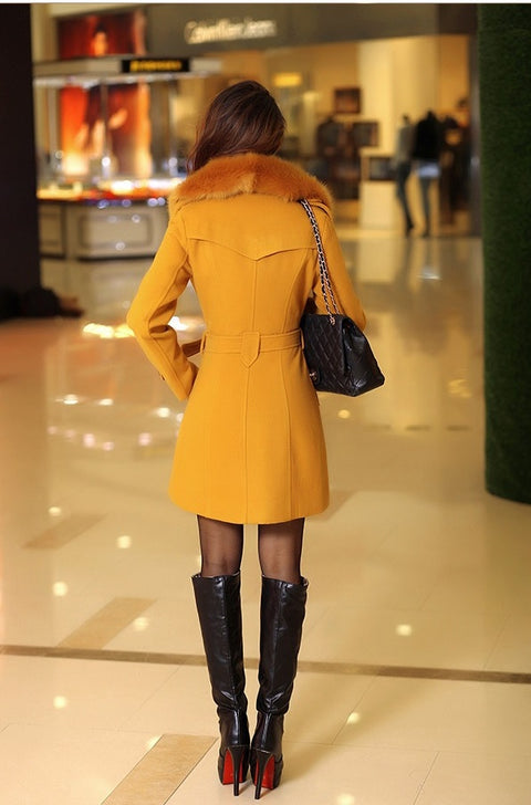 Double Fur Collar  Long Winter High Quality  Woolen Coat CODE: KAR1304