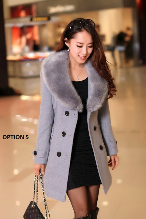 Double Fur Collar  Long Winter High Quality  Woolen Coat CODE: KAR1304