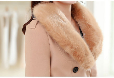 Double Fur Collar  Long Winter High Quality  Woolen Coat CODE: KAR1304