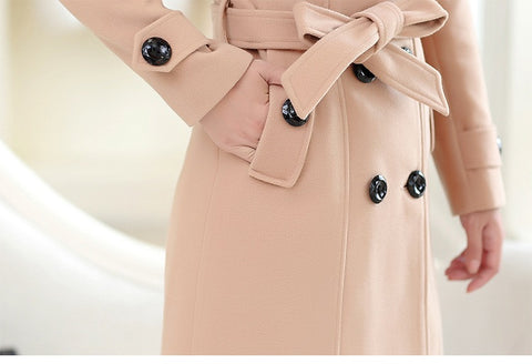 Double Fur Collar  Long Winter High Quality  Woolen Coat CODE: KAR1304