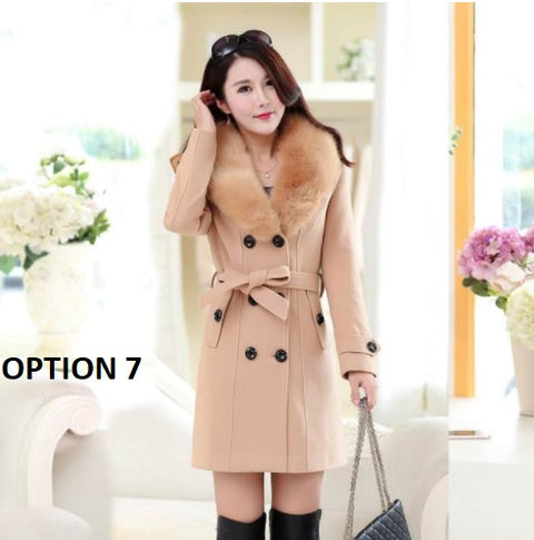 Double Fur Collar  Long Winter High Quality  Woolen Coat CODE: KAR1304
