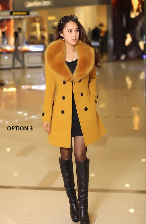 Double Fur Collar  Long Winter High Quality  Woolen Coat CODE: KAR1304