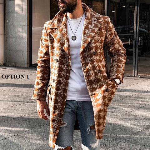 Men's  Fashionable Mid-Length Printed Wool Coat CODE: KAR1306