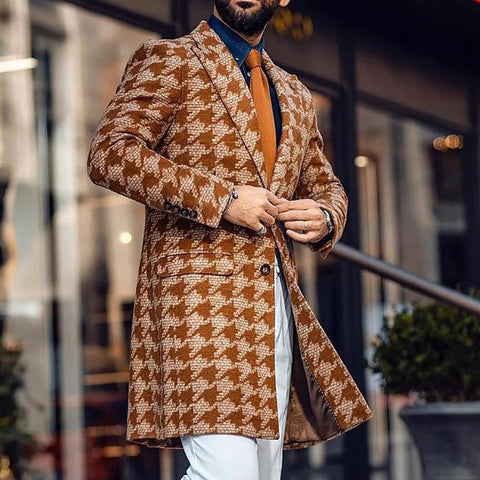Men's  Fashionable Mid-Length Printed Wool Coat CODE: KAR1306