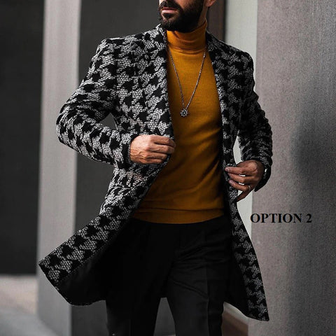 Men's  Fashionable Mid-Length Printed Wool Coat CODE: KAR1306