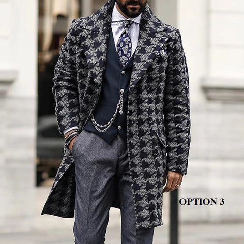 Men's  Fashionable Mid-Length Printed Wool Coat CODE: KAR1306