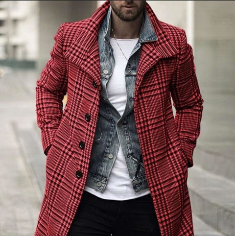 Mens Plaid Trench, Windbreaker, Single Breasted Coat CODE: KAR1309