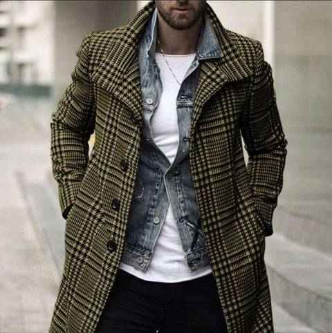 Mens Plaid Trench, Windbreaker, Single Breasted Coat CODE: KAR1309