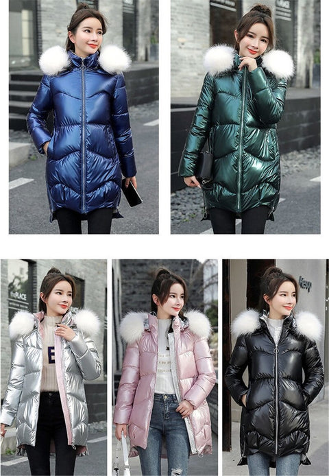New  Winter Collection Long, Fur Collar, Shiny, Cotton Padded, Jacket CODE: KAR1312