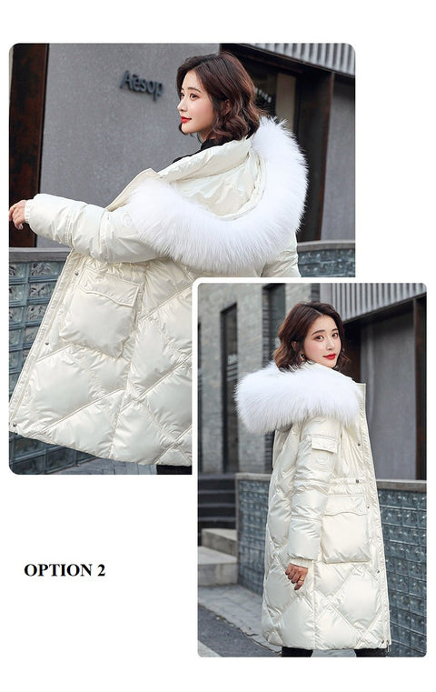 New Casual Fur Collar, Thick, Warm, Cotton Padded, Plus Size, Long Coat CODE: KAR1313