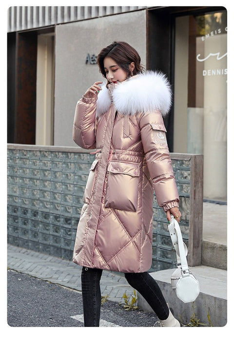 New Casual Fur Collar, Thick, Warm, Cotton Padded, Plus Size, Long Coat CODE: KAR1313