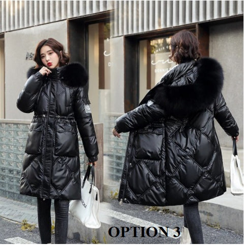New Casual Fur Collar, Thick, Warm, Cotton Padded, Plus Size, Long Coat CODE: KAR1313