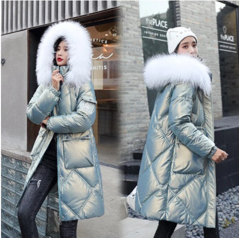 New Casual Fur Collar, Thick, Warm, Cotton Padded, Plus Size, Long Coat CODE: KAR1313