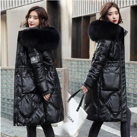 New Casual Fur Collar, Thick, Warm, Cotton Padded, Plus Size, Long Coat CODE: KAR1313
