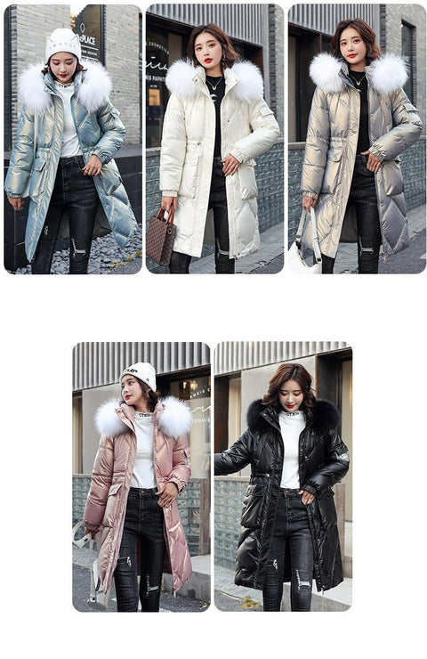 New Casual Fur Collar, Thick, Warm, Cotton Padded, Plus Size, Long Coat CODE: KAR1313