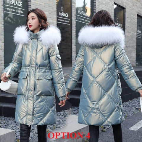 New Casual Fur Collar, Thick, Warm, Cotton Padded, Plus Size, Long Coat CODE: KAR1313