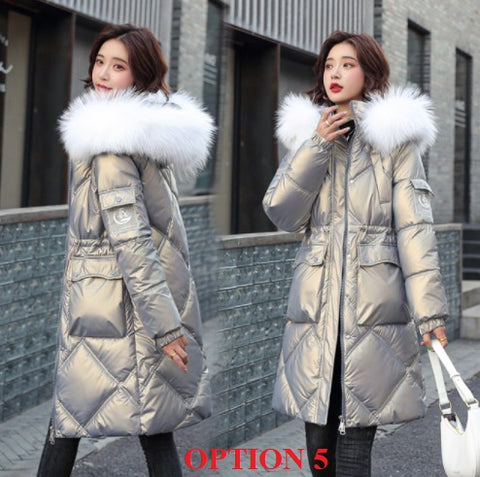 New Casual Fur Collar, Thick, Warm, Cotton Padded, Plus Size, Long Coat CODE: KAR1313