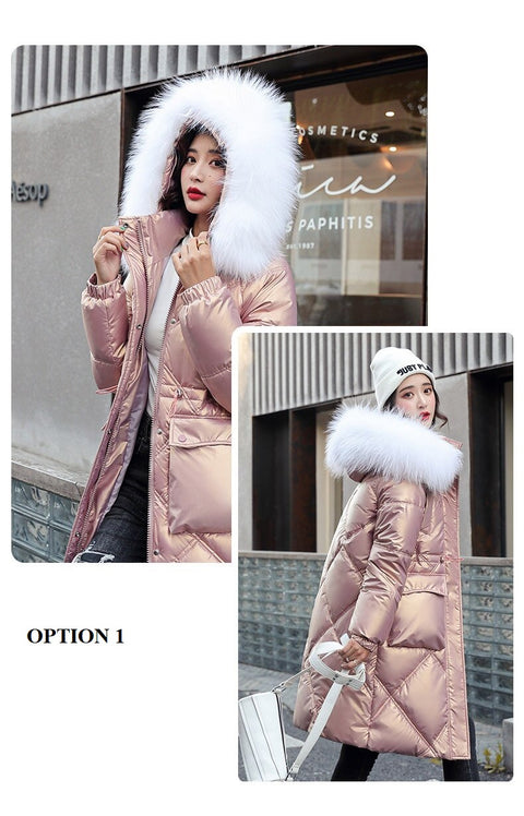 New Casual Fur Collar, Thick, Warm, Cotton Padded, Plus Size, Long Coat CODE: KAR1313