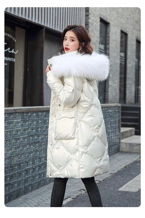New Casual Fur Collar, Thick, Warm, Cotton Padded, Plus Size, Long Coat CODE: KAR1313