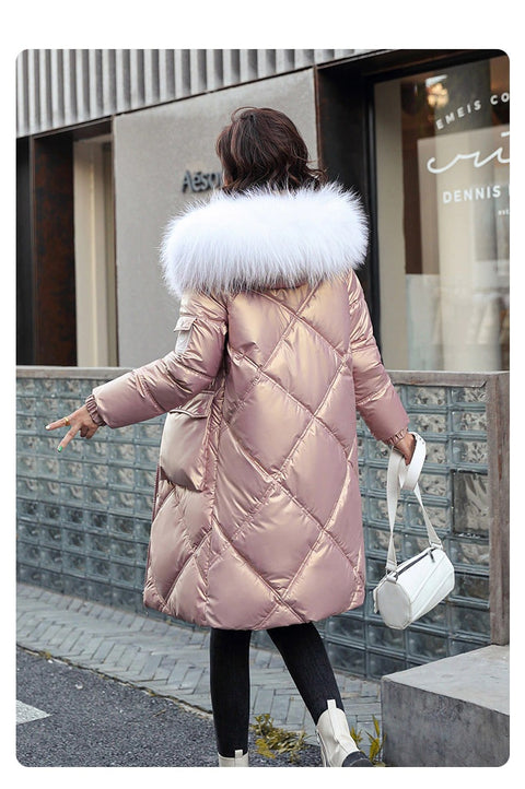 New Casual Fur Collar, Thick, Warm, Cotton Padded, Plus Size, Long Coat CODE: KAR1313