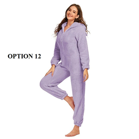 Winter Warm Pajamas  Fluffy Fleece Plus Size Jumpsuits CODE: KAR1318