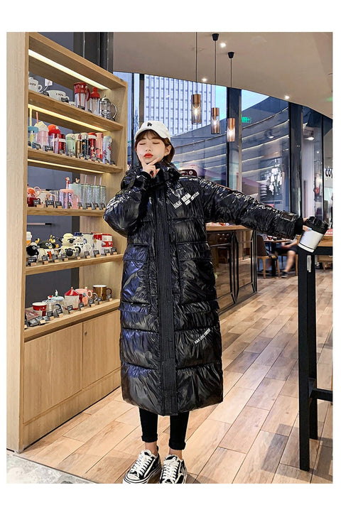 winter collection Long and shiny, waterproof and warm, long reflective hooded jacket CODE: KAR1322