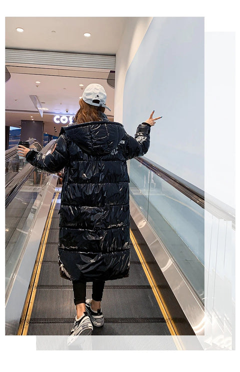 winter collection Long and shiny, waterproof and warm, long reflective hooded jacket CODE: KAR1322