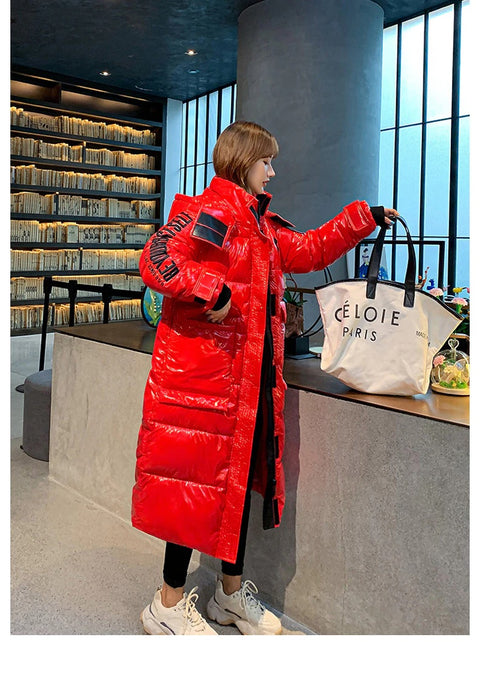 winter collection Long and shiny, waterproof and warm, long reflective hooded jacket CODE: KAR1322