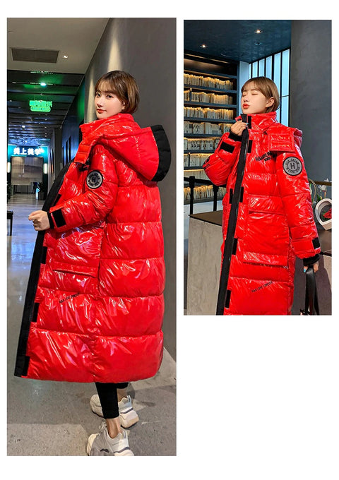winter collection Long and shiny, waterproof and warm, long reflective hooded jacket CODE: KAR1322