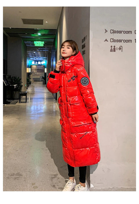 winter collection Long and shiny, waterproof and warm, long reflective hooded jacket CODE: KAR1322