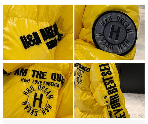 winter collection Long and shiny, waterproof and warm, long reflective hooded jacket CODE: KAR1322