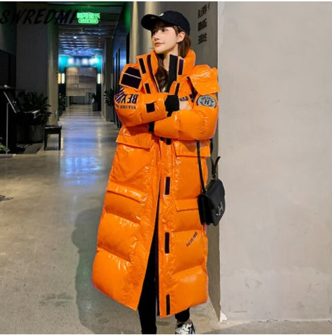 winter collection Long and shiny, waterproof and warm, long reflective hooded jacket CODE: KAR1322