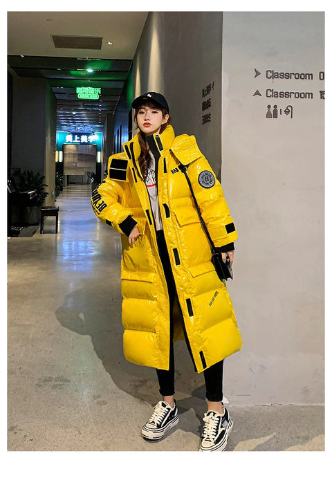 winter collection Long and shiny, waterproof and warm, long reflective hooded jacket CODE: KAR1322
