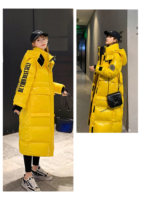 winter collection Long and shiny, waterproof and warm, long reflective hooded jacket CODE: KAR1322