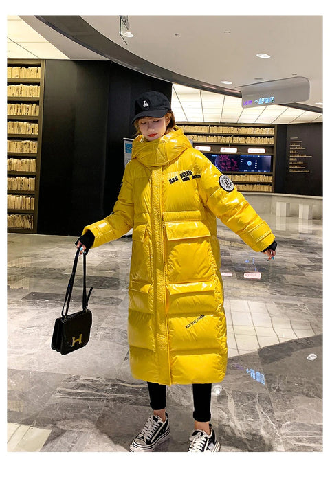 winter collection Long and shiny, waterproof and warm, long reflective hooded jacket CODE: KAR1322