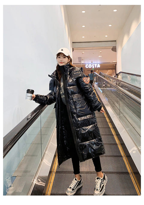 winter collection Long and shiny, waterproof and warm, long reflective hooded jacket CODE: KAR1322