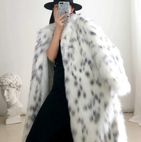 New winter collection  thick, warm, mid-length, plush, casual, leopard print, faux fox fur coat CODE: KAR1323
