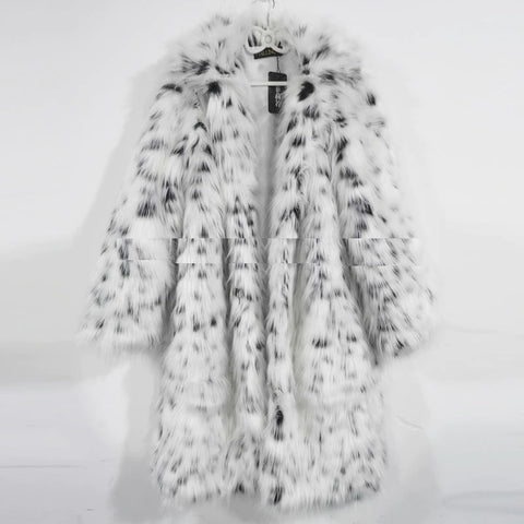 New winter collection  thick, warm, mid-length, plush, casual, leopard print, faux fox fur coat CODE: KAR1323