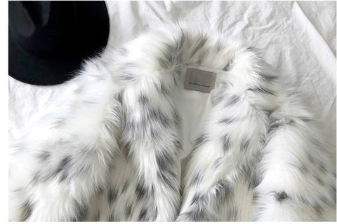 New winter collection  thick, warm, mid-length, plush, casual, leopard print, faux fox fur coat CODE: KAR1323