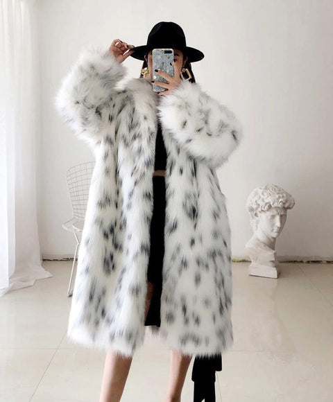 New winter collection  thick, warm, mid-length, plush, casual, leopard print, faux fox fur coat CODE: KAR1323