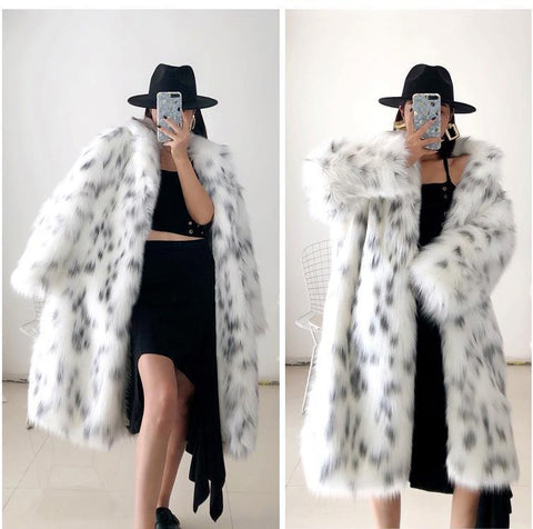 New winter collection  thick, warm, mid-length, plush, casual, leopard print, faux fox fur coat CODE: KAR1323