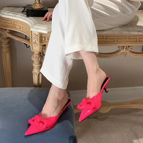 New Thin Low Heel Mules Pointed Toe Chain Slip On Mules Trendy Slippers CODE: KAR1327