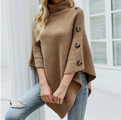 Fall and Winter High Collar, Batwing Sleeves, Ponchos, Knit Coat CODE: KAR1329