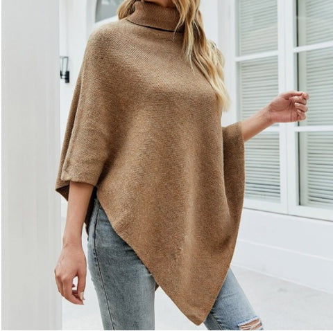 Fall and Winter High Collar, Batwing Sleeves, Ponchos, Knit Coat CODE: KAR1329