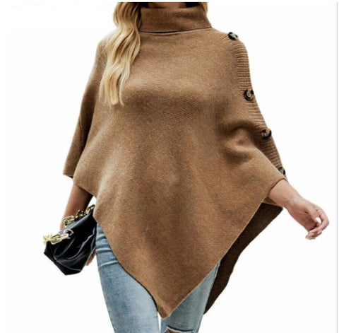 Fall and Winter High Collar, Batwing Sleeves, Ponchos, Knit Coat CODE: KAR1329