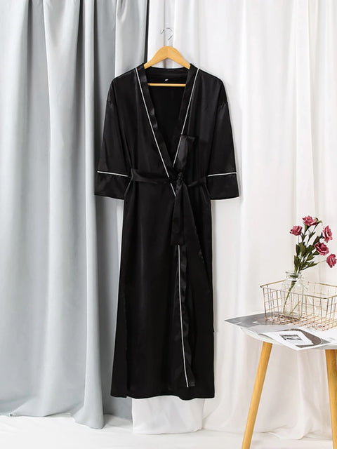New Bridal Bathrobe, Waist, Black Three Quarter Sleeve Long Dress CODE: KAR1330