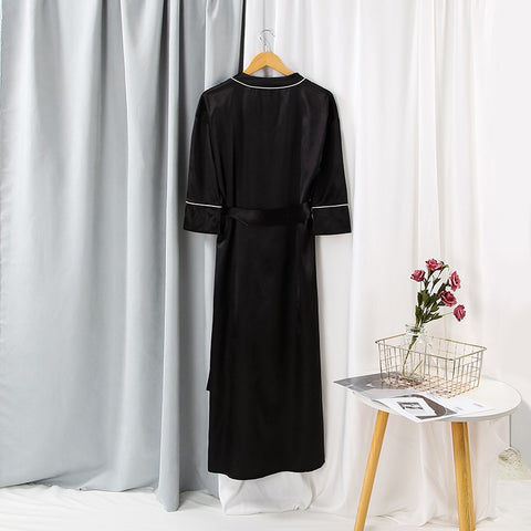 New Bridal Bathrobe, Waist, Black Three Quarter Sleeve Long Dress CODE: KAR1330